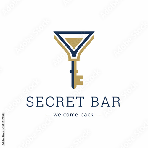 This sophisticated key logo represents a secret bar with a welcoming touch, ideal for creating an atmosphere of intrigue and exclusivity for patrons looking for unique experiences.