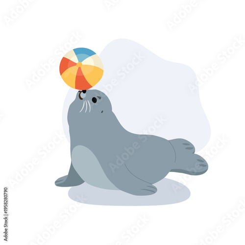 seal balancing beach ball cute cartoon animal