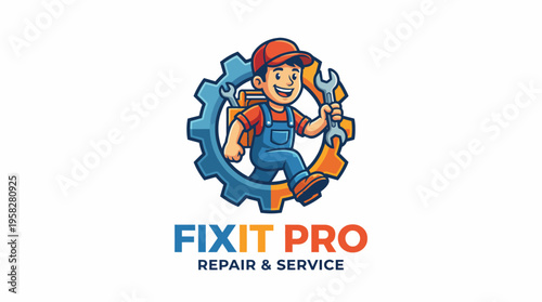A vibrant logo featuring a cheerful handyman character with tools, epitomizing the spirit of repair and service, suitable for a variety of maintenance and handyman businesses.