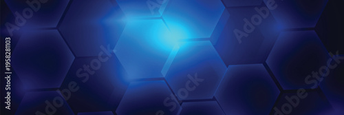 Futuristic abstract blue hexagon technology background with glowing honeycomb pattern, digital network grid, modern tech banner or wallpaper