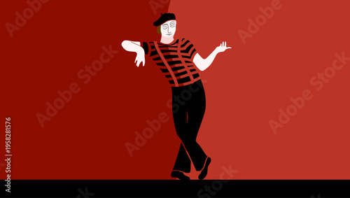 Mime artist, flat color vector illustration
