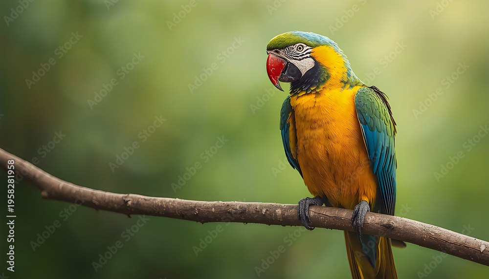 Obraz premium Colorful Parrot Sitting On Branch In Natural Environment