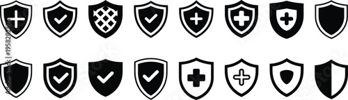 insurance shield silhouette icon set. vector illustration