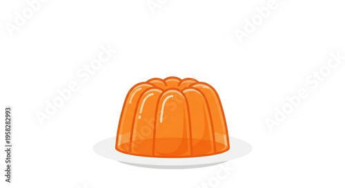 Orange Jelly Pudding on Plate Vector Flat Illustration
