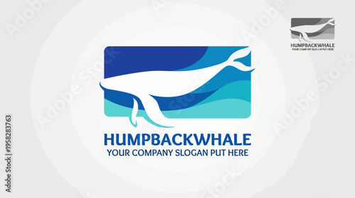 An eye-catching logo depicting a humpback whale swimming gracefully, ideal for branding marine conservation, oceanic themes, or eco-conscious businesses seeking a modern look.