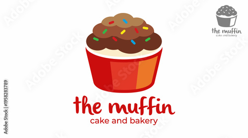 This image features a colorful muffin logo, emphasizing the theme of a bakery with vibrant colors and inviting details to attract customers and convey freshness.