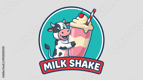 This fun and vibrant cartoon of a milkshake and a cheerful cow captures the joy of sweets, nostalgia, and playful memories of enjoying milkshakes at diners or parties.