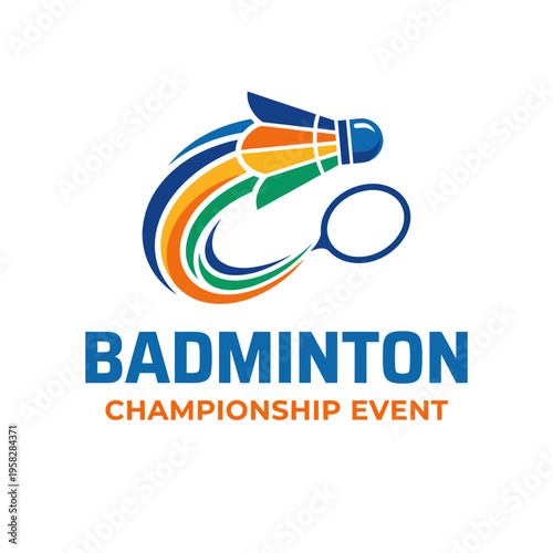 This vibrant logo represents a badminton championship event, featuring an illustrated shuttlecock in motion, perfect for sports branding aimed at exciting audiences.