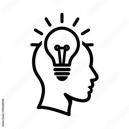 Human Head with Light Bulb Idea Icon Illustration for Creative Thinking, Innovation Concept and Brainstorming Graphic Design