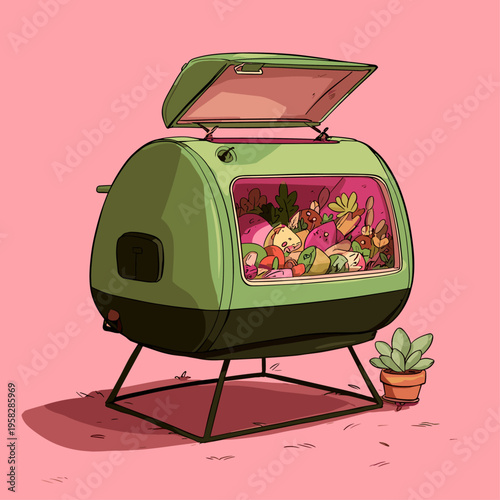 Modern Compost Tumbler with Kitchen Scraps