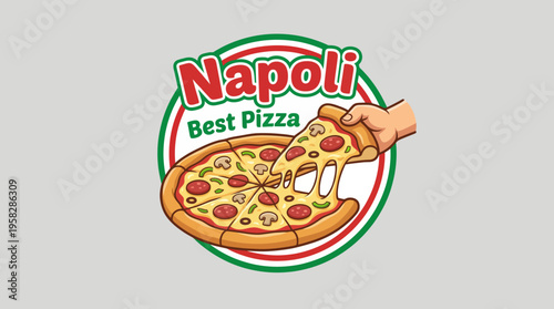 This mouth-watering logo showcases a slice of pizza being served, featuring toppings in a vibrant design. It captures the essence of Italian cuisine and food culture beautifully.