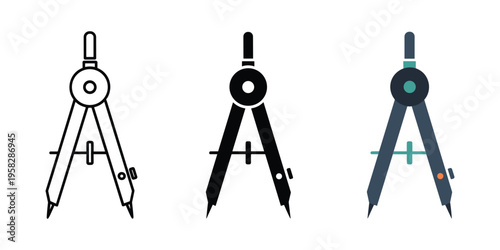 Three compasses in different colors vector illustration