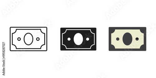Variety of banknote designs in black and white vector illustration