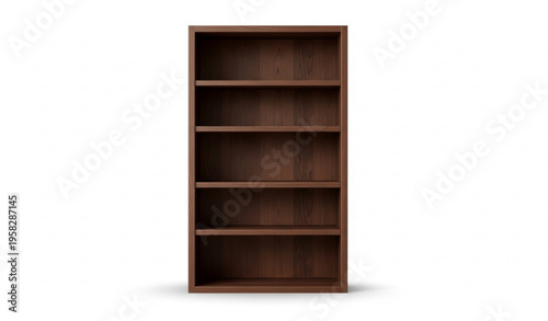 Tall dark wood bookshelf with five shelves front view realistic furniture vector isolated on white