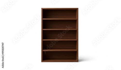 Tall dark wood bookshelf with five shelves front view realistic furniture vector isolated on white