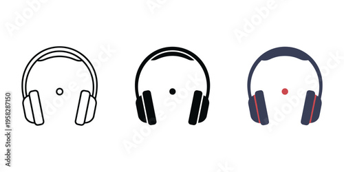 Three different headphones vector illustration, flat design