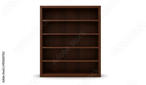 Tall dark wood bookshelf with five shelves front view realistic furniture vector isolated on white