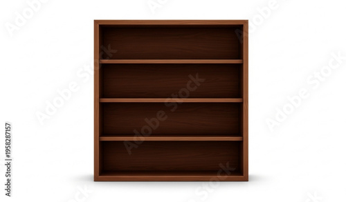 Tall dark wood bookshelf with five shelves front view realistic furniture vector isolated on white