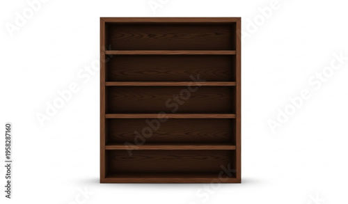 Tall dark wood bookshelf with five shelves front view realistic furniture vector isolated on white