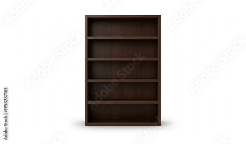 Tall dark wood bookshelf with five shelves front view realistic furniture vector isolated on white