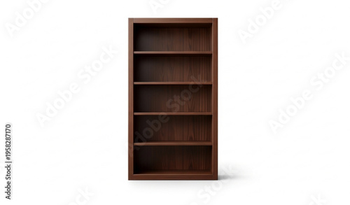Tall dark wood bookshelf with five shelves front view realistic furniture vector isolated on white