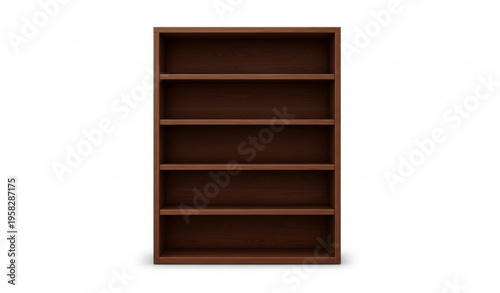Tall dark wood bookshelf with five shelves front view realistic furniture vector isolated on white