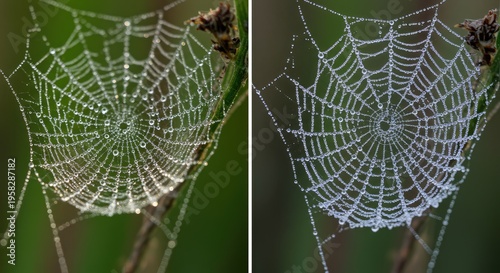 Delicate Dew-Kissed Spiderweb: Macro Shot of Nature's Artistry