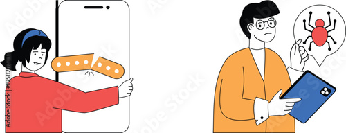 Illustration of smartwatch and tablet usage with health-related concerns