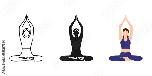 yoga poses vector illustration, flat design, woman in different yoga positions