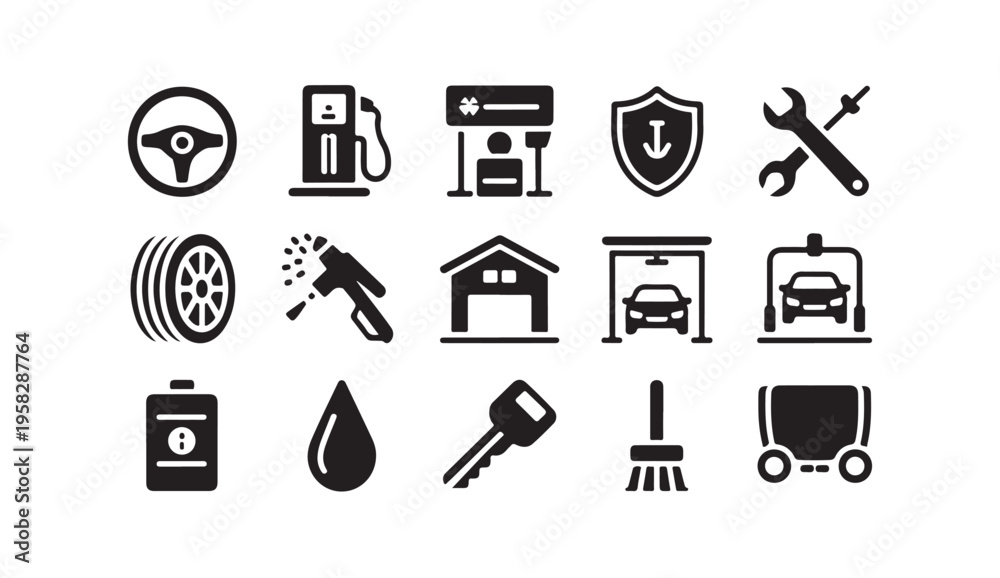 Fototapeta premium Automotive service vector icons set isolated on white background flat style