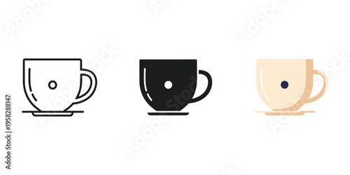 Three coffee cups in different colors, vector illustration