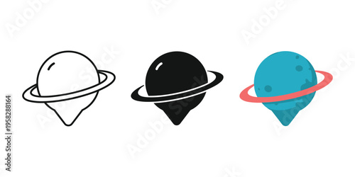 Three planets with rings in different colors vector illustration