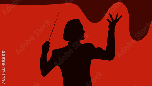 Conductor in action, flat color vector illustration