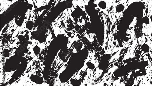 Abstract brushstrokes, thick, high-contrast ink splatters on a vector background.