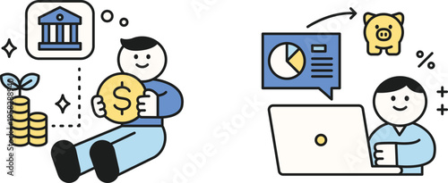 Illustration of financial planning and investment growth through savings and analysis