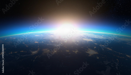 宇宙から見た地球の夜明け 宇宙 地球 Sunrise over earth Generative AI	
