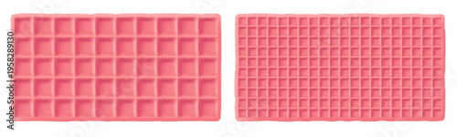 Waffle pancake square cracker, crepe rectangle, bubblegum international wafer. Pink stroopwafel cream and candy brunch, croffle pattern vector. Dutch biscuit emoji, caramel realistic syrup ice