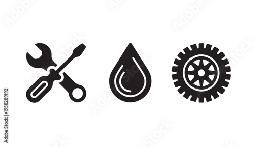 Automotive service vector icons wrench oil and tire isolated on a white background