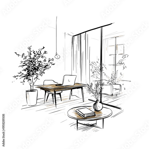 Modern Interior with Fluted Glass Divider