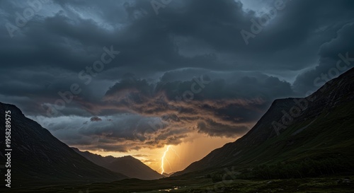 Dramatic Lightning Strike Illuminates Glencoe Valley, Scotland Under Ominous Skies