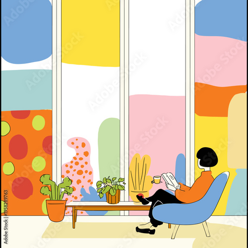 Modern Living Room with Fluted Glass Divider