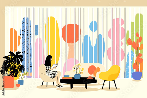 Modern Living Room with Fluted Glass Divider