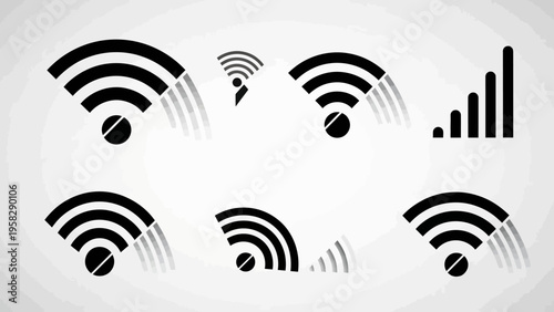 Set of wi fi signal icons connectivity symbols on a gradient background