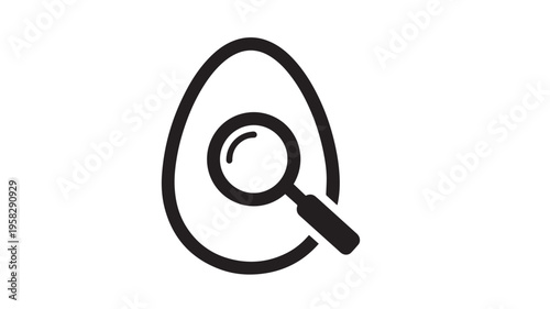 Magnifying glass inside egg shape on white background for investigation and research concepts