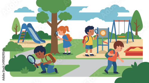 Children Playing in a Park Setting.