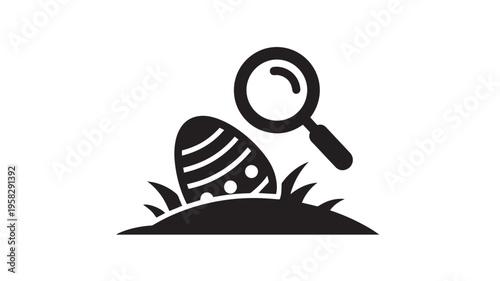Easter Egg Hidden Under Grass With Magnifying Glass For Detective And Investigation Concepts