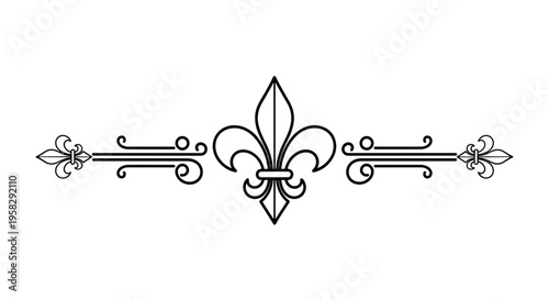 Ornamental fleur-de-lis decorative border in black and white style  
