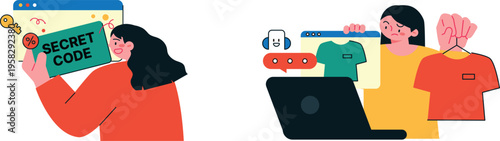 Illustrating secret discounts and online shopping communication issues with friends