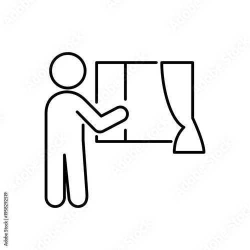 窓を開けて換気をしている人の線画アイコン