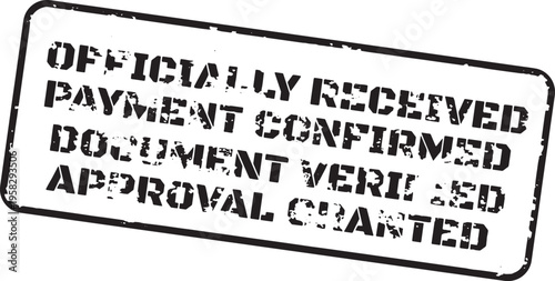 A textured black stamp with official business messages for important document processing